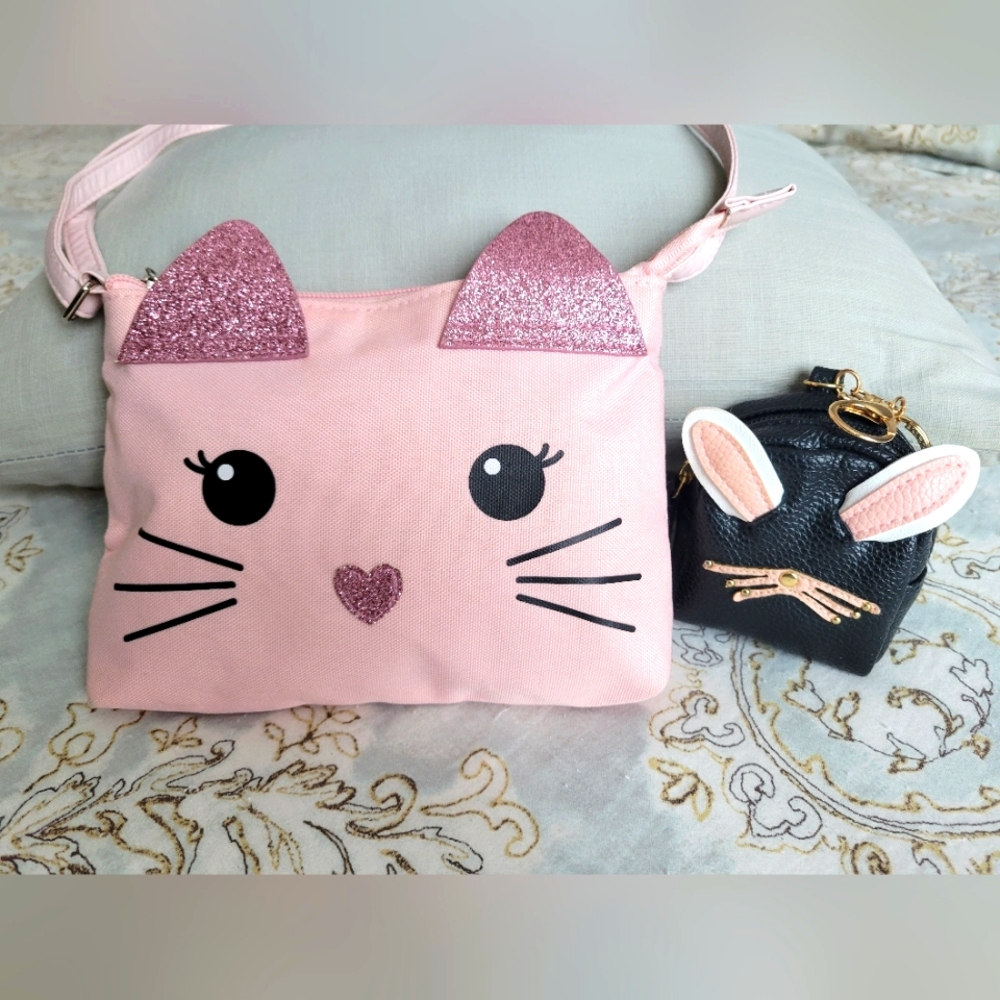 EUC. Guess Cat Crossbody Purse and Bunny Coin Purse/ Purse Accessory Bundle.